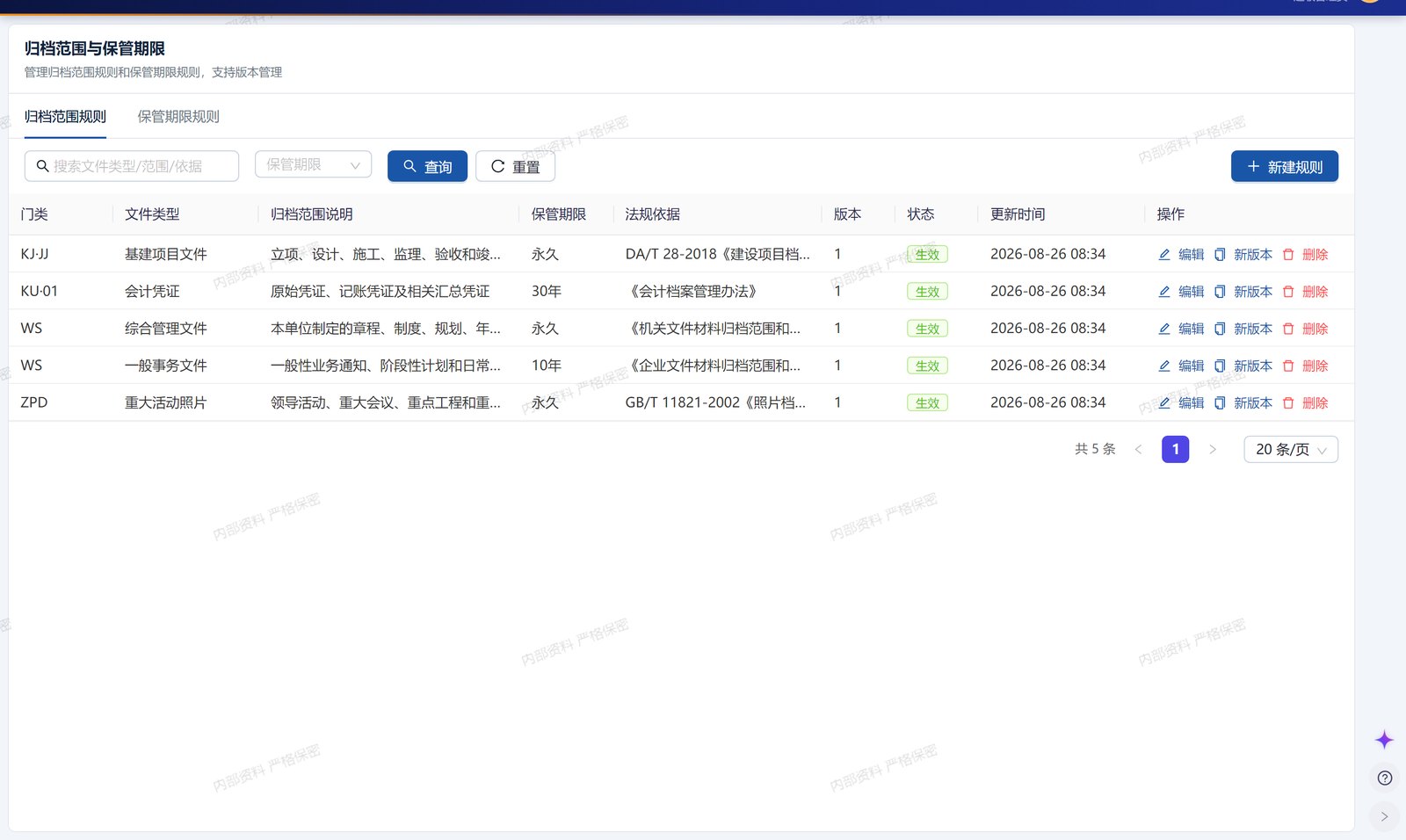 归档范围与保管期限规则管理